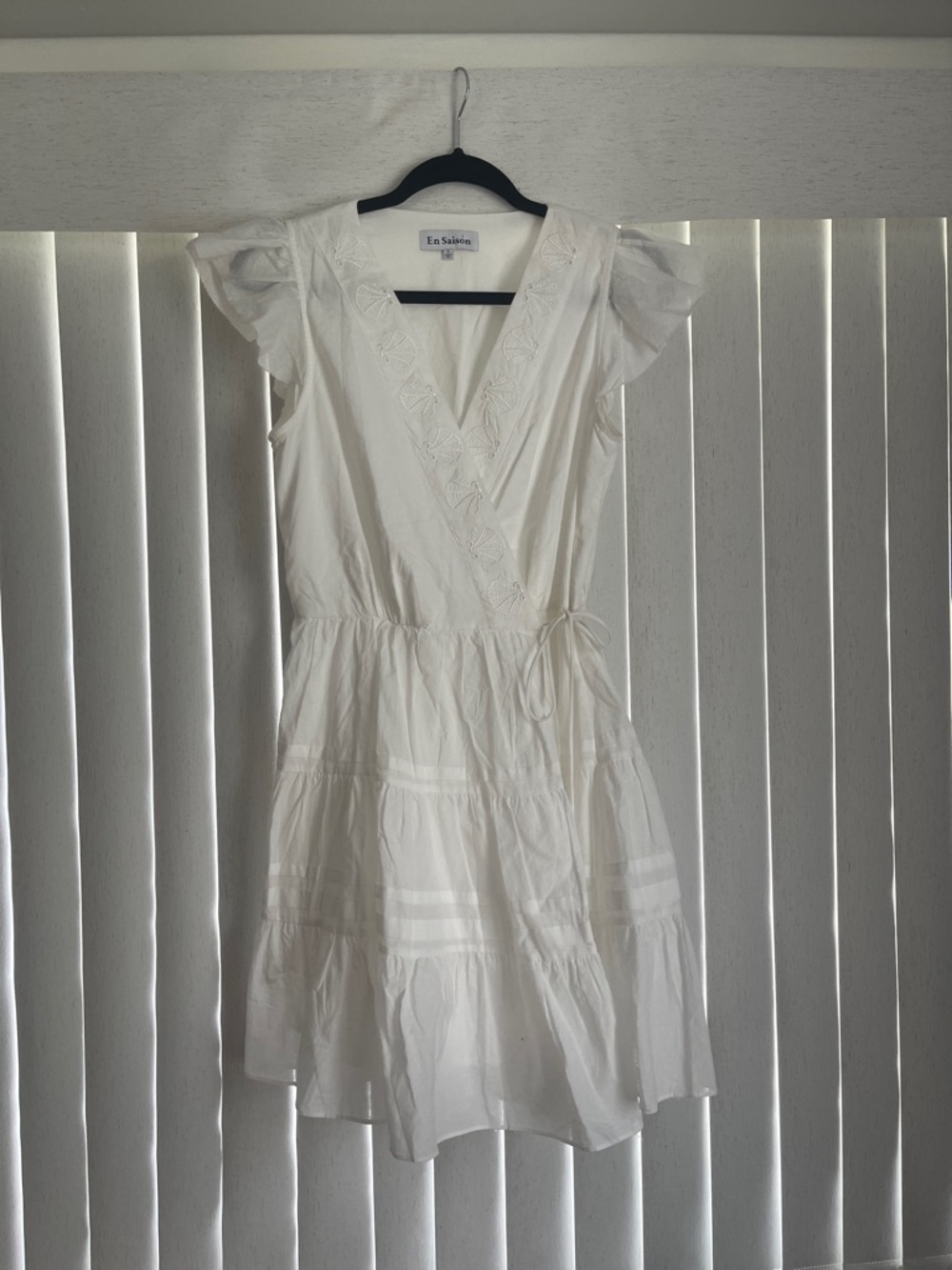 En Saison White Embroidered Tie-Waist Mini Dress